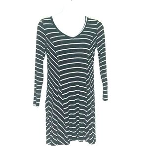 Dress Midi Long Sleeve Jersey Black White V neck